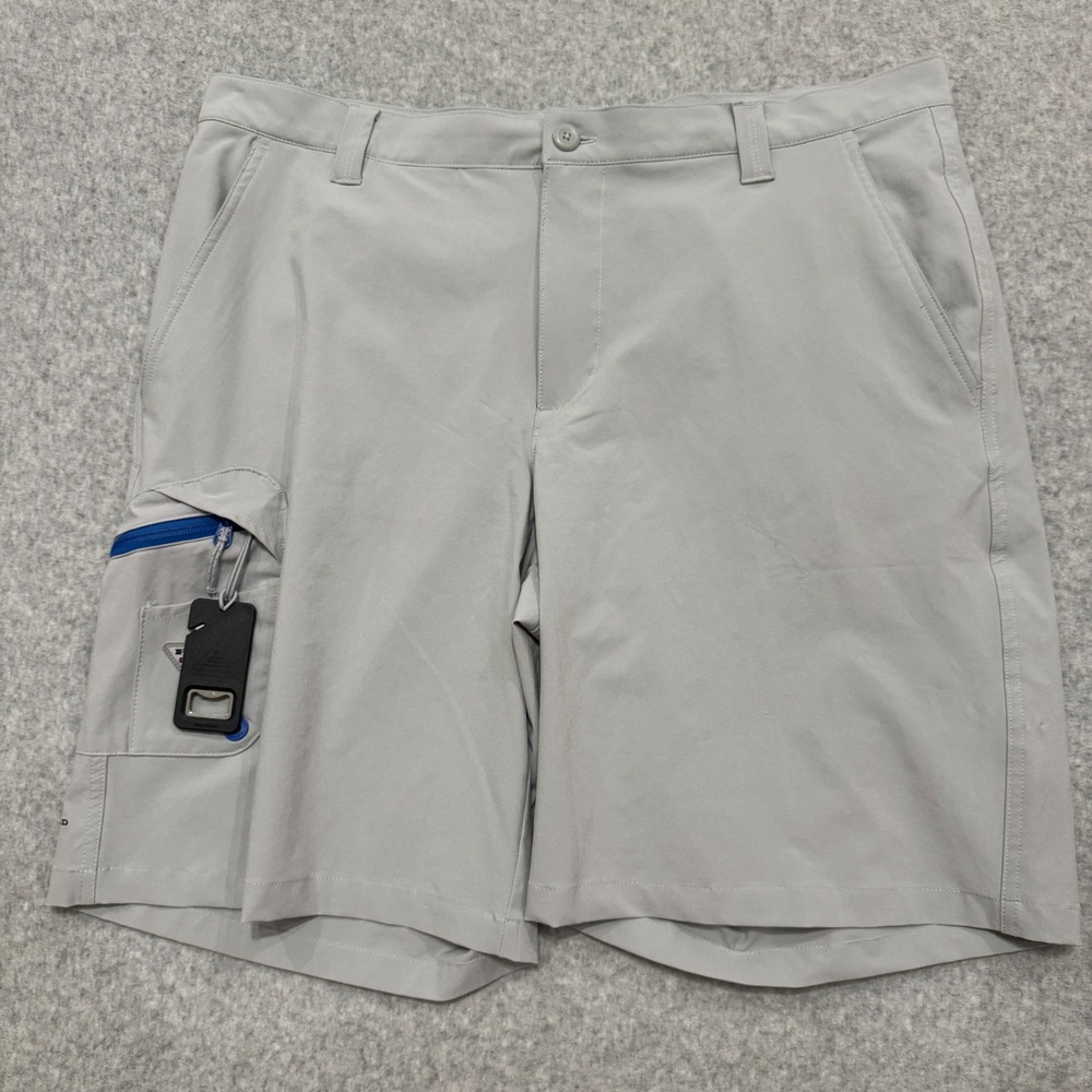 Columbia PFG Mens Grey Performance Fishing Shorts Size 38 Bottle Opener Outdoor